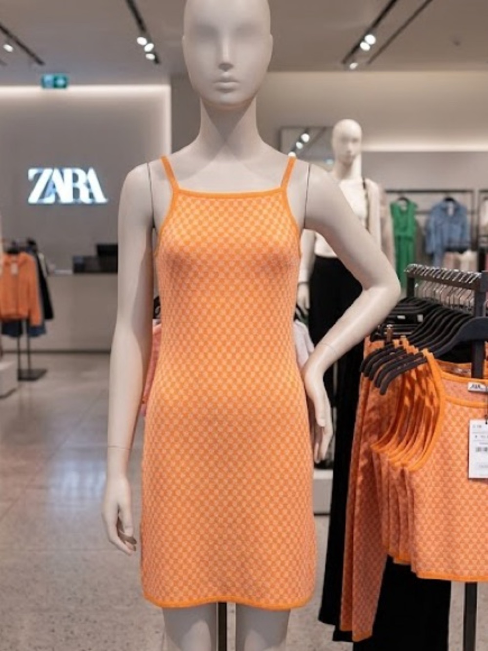 Girls Zara Vibrant Orange & Pink Gingham Check Spaghetti Strap Dress, Sz 13-14